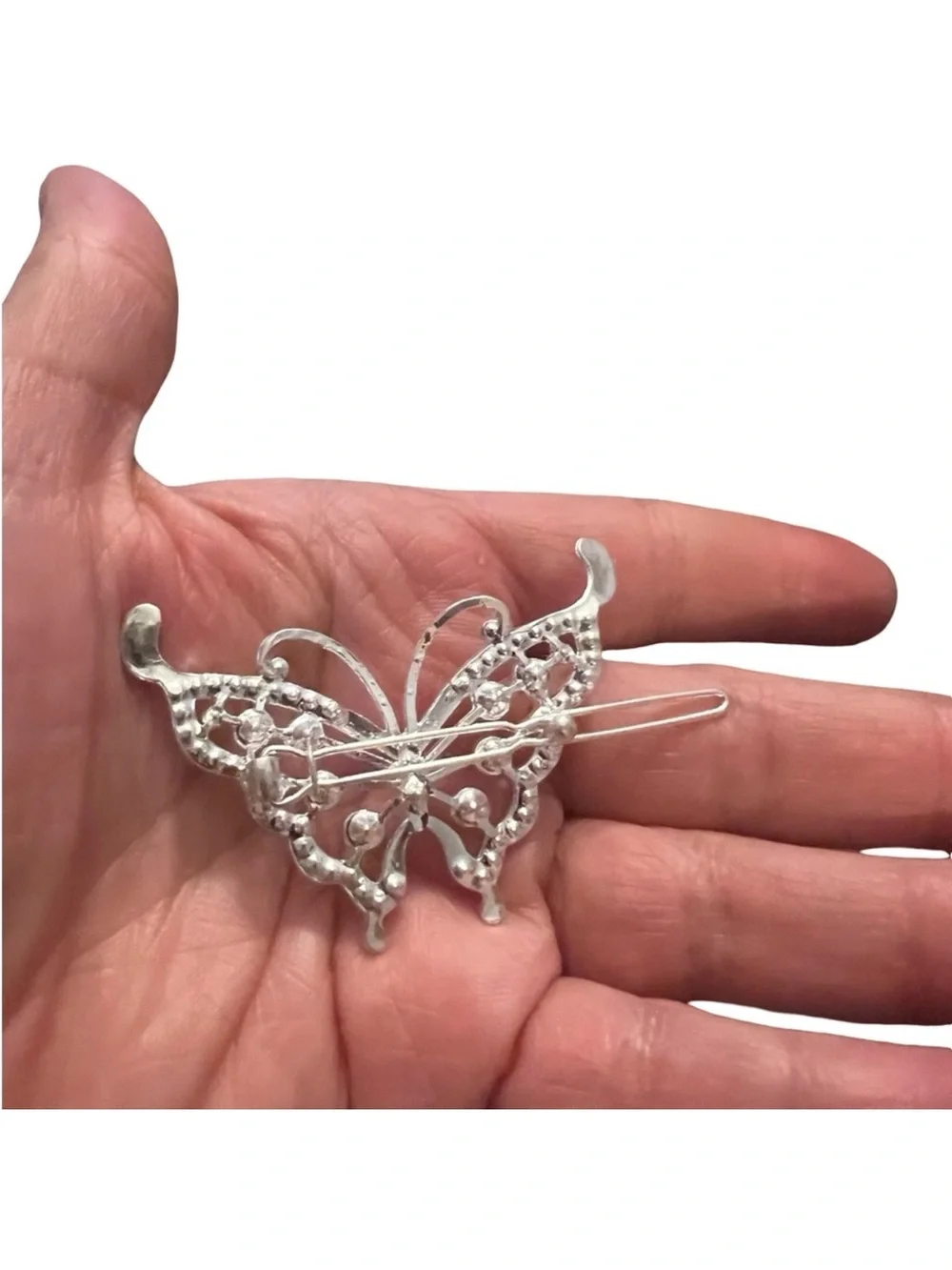 Silver and Pink  Crystal Rhinestones Butterfly Hair Clip 3.0”FINAL PRICE DROP